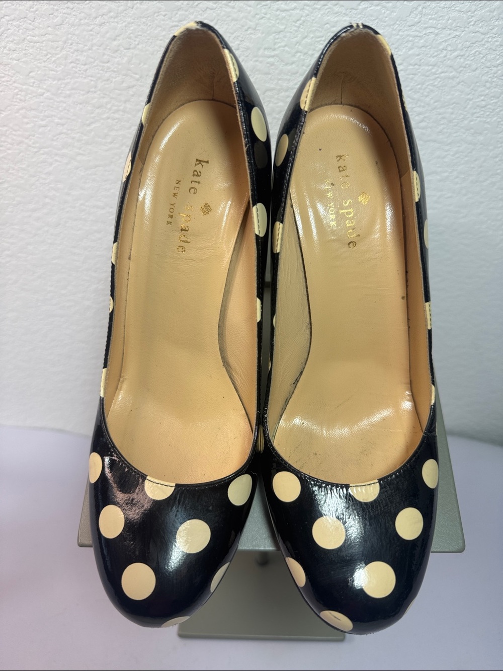 kate spade Black Pumps with Cream Polka Dots